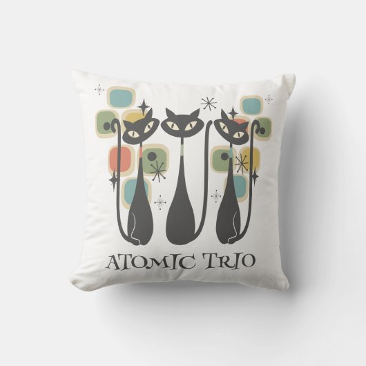 Retro Mid Century Black Atomic Cats MCM クッション (正面)