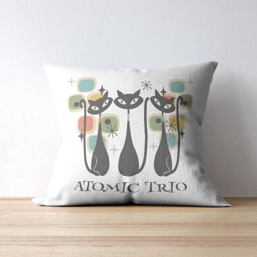 Retro Mid Century Black Atomic Cats MCM クッション