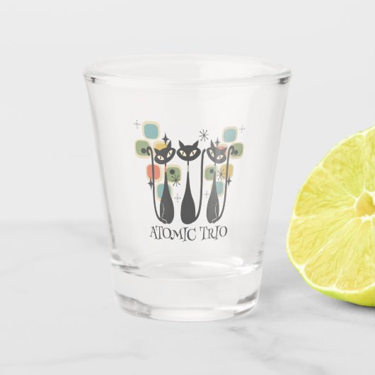 Retro Mid Century Black Atomic Cats MCM ショットグラス (正面)