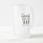 Retro Mid Century Black Atomic Cats MCM フロストグラスビールジョッキ (正面右)