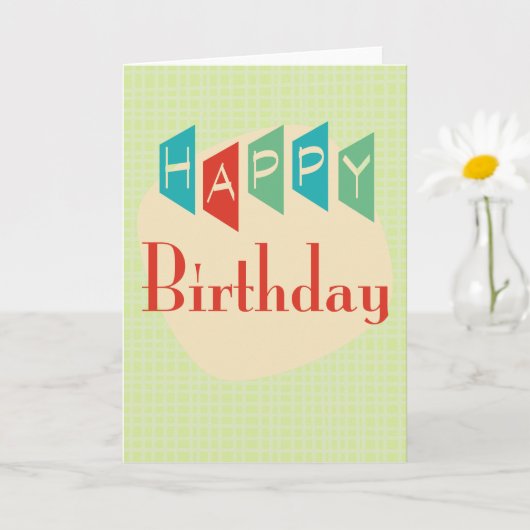Retro Mid-Century Mod Birthday Card カード (小さな植物)