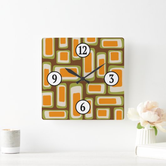 Retro Mid Century Modern Abstract スクエア壁時計 (ホーム)