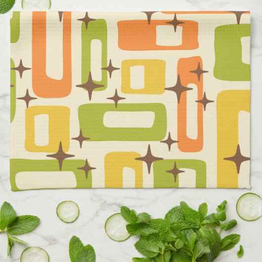 Retro Mid Century Modern Abstract Pattern キッチンタオル (折り畳み)