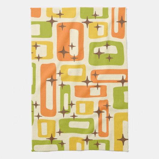 Retro Mid Century Modern Abstract Pattern キッチンタオル (縦)