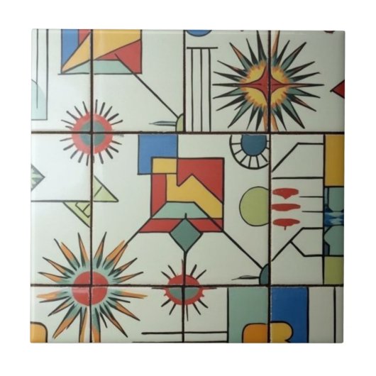Retro Mid Century Modern Atomic Geometric Pattern タイル (正面)