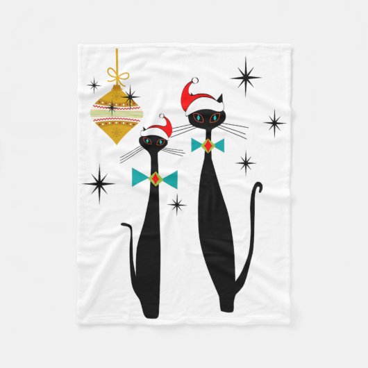 Retro Mid Century Modern Cool Cat Christmas フリースブランケット (正面)