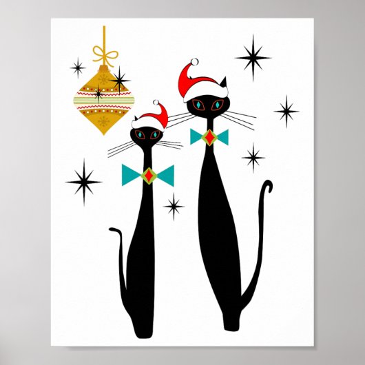 Retro Mid Century Modern Cool Cat Christmas  ポスター (正面)