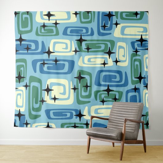 Retro Mid Century Modern Cosmic Abstract Pattern タペストリー (インサイチュ(横))