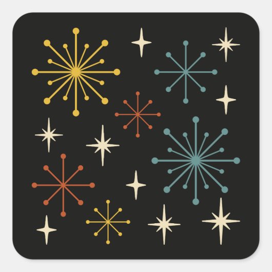 Retro Mid Century Modern Starburst Pattern スクエアシール (正面)