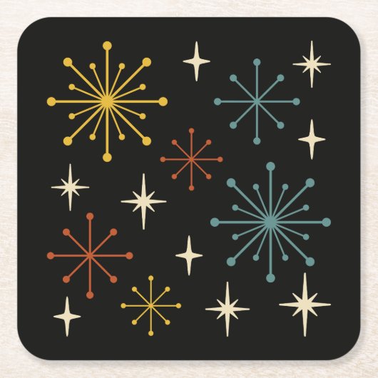 Retro Mid Century Modern Starburst Pattern スクエアペーパーコースター (正面)