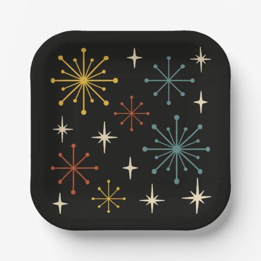 Retro Mid Century Modern Starburst Pattern ペーパープレート (正面)