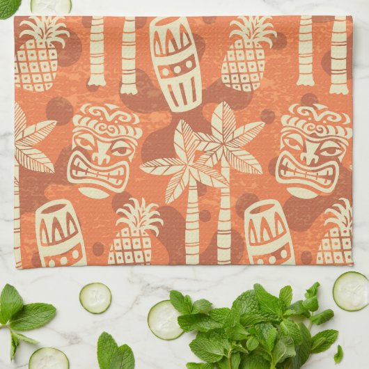 Retro Mid Century Modern Tiki Pattern キッチンタオル (折り畳み)