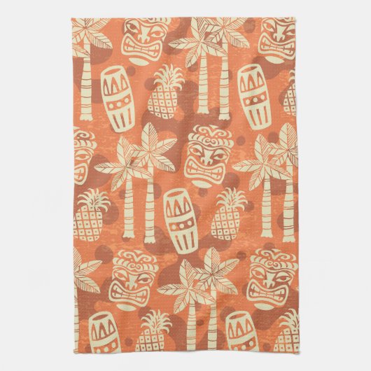 Retro Mid Century Modern Tiki Pattern キッチンタオル (縦)