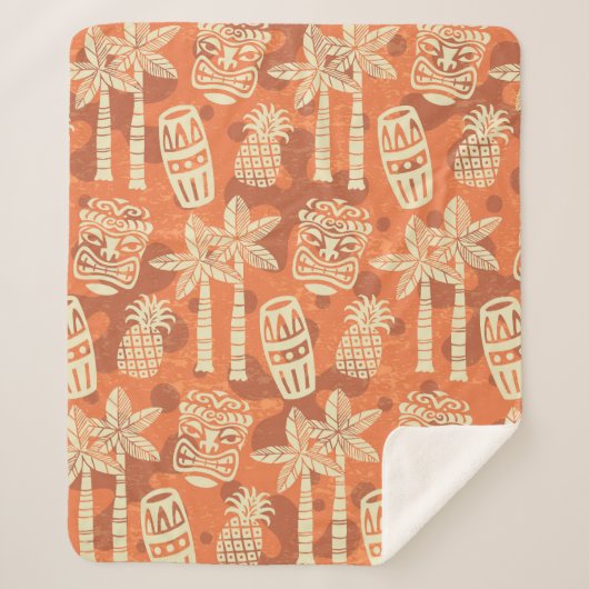Retro Mid Century Modern Tiki Pattern シェルパブランケット (正面)