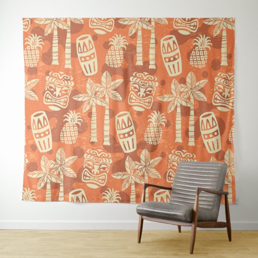 Retro Mid Century Modern Tiki Pattern タペストリー (インサイチュ(横))