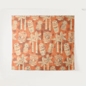 Retro Mid Century Modern Tiki Pattern タペストリー (正面(横))