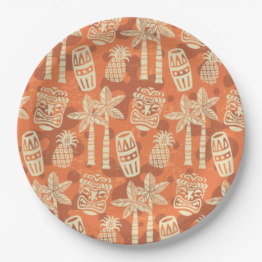 Retro Mid Century Modern Tiki Pattern ペーパープレート (正面)
