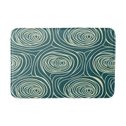 Retro Mid Century Teal and Cream Abstract Swirl バスマット (正面)