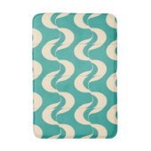 Retro Mid Century Wavy Pattern Teal and Cream バスマット (正面縦)