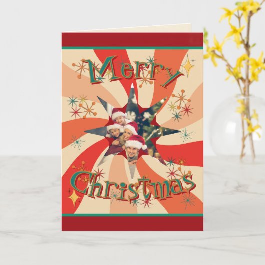 Retro Mid Century Your Family Photo and Message カード (黄色い花)