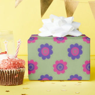 Retro Mid-mod Floral Vibrant Pink Purple & Green ラッピングペーパー