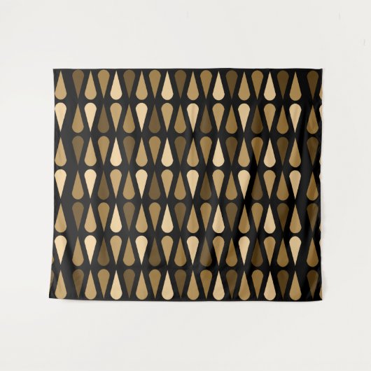 Retro Midcentury Teardrops Black Brown タペストリー (正面(横))