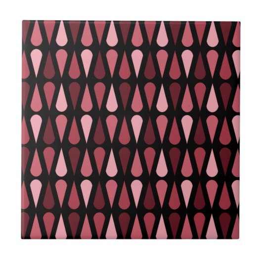 Retro Midcentury Teardrops Black Red タイル (正面)
