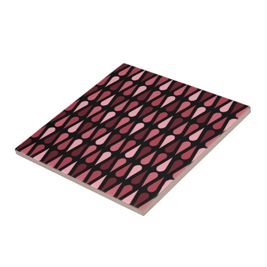 Retro Midcentury Teardrops Black Red タイル (側面)
