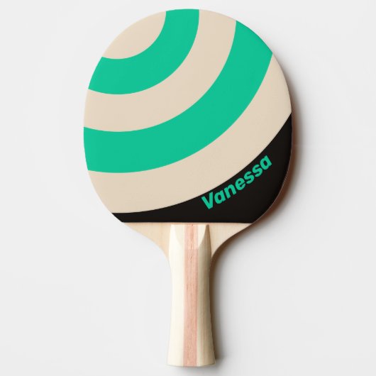 Retro Midnight Mint Circle Stripe with Name Ping 卓球ラケット (裏面)