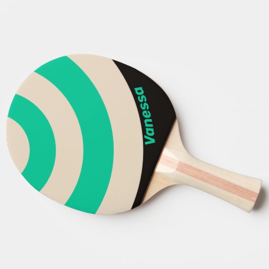 Retro Midnight Mint Circle Stripe with Name Ping 卓球ラケット (横)