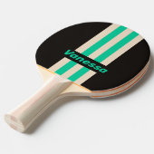 Retro Midnight Mint Pin Stripes with Name 卓球ラケット (正面アングル)