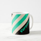 Retro Midnight Mint Stripes with Name コーヒーマグカップ (正面右)