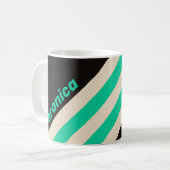 Retro Midnight Mint Stripes with Name コーヒーマグカップ (正面左)