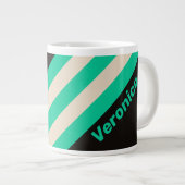 Retro Midnight Mint Stripes with Name ジャンボコーヒーマグカップ (正面右)