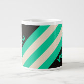 Retro Midnight Mint Stripes with Name ジャンボコーヒーマグカップ (正面)