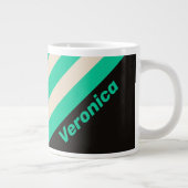 Retro Midnight Mint Stripes with Name ジャンボコーヒーマグカップ (右)