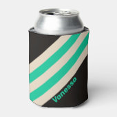 Retro Midnight Mint Stripes with Name 缶クーラー (缶正面)