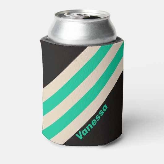 Retro Midnight Mint Stripes with Name 缶クーラー (缶裏面)