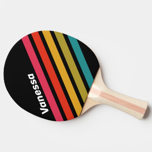 Retro Midnight Rainbow Angled Striping with Name 卓球ラケット (横)