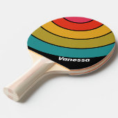 Retro Midnight Rainbow Circle Stripe with Name 卓球ラケット (正面アングル)