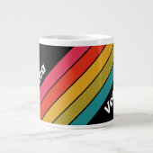Retro Midnight Rainbow Striped with Name ジャンボコーヒーマグカップ (正面)