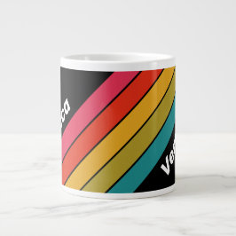 Retro Midnight Rainbow Striped with Name ジャンボコーヒーマグカップ