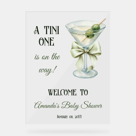 Retro Minimalist A Tini One Martini Baby Shower アクリルサイン (正面)