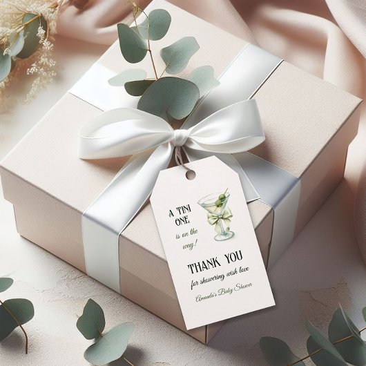 Retro Minimalist A Tini One Martini Baby Shower ギフトタグ