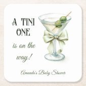 Retro Minimalist A Tini One Martini Baby Shower スクエアペーパーコースター (正面)