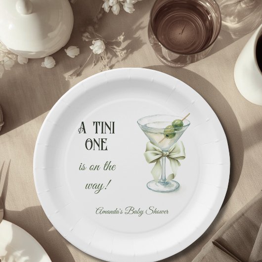 Retro Minimalist A Tini One Martini Baby Shower ペーパープレート