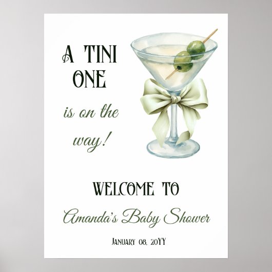 Retro Minimalist A Tini One Martini Baby Shower ポスター (正面)