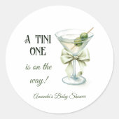 Retro Minimalist A Tini One Martini Baby Shower ラウンドシール (正面)