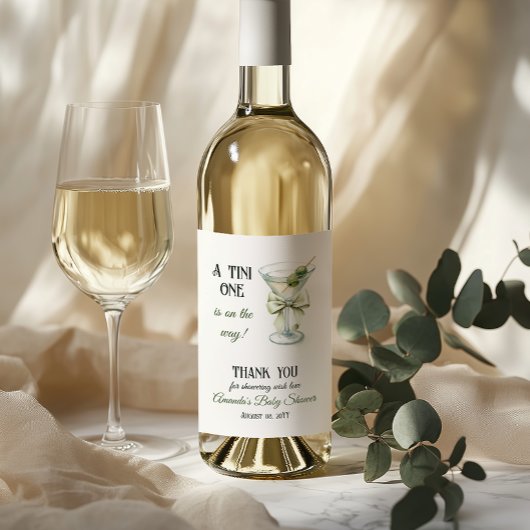 Retro Minimalist A Tini One Martini Baby Shower ワインラベル