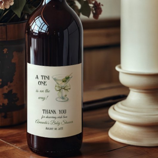 Retro Minimalist A Tini One Martini Baby Shower ワインラベル